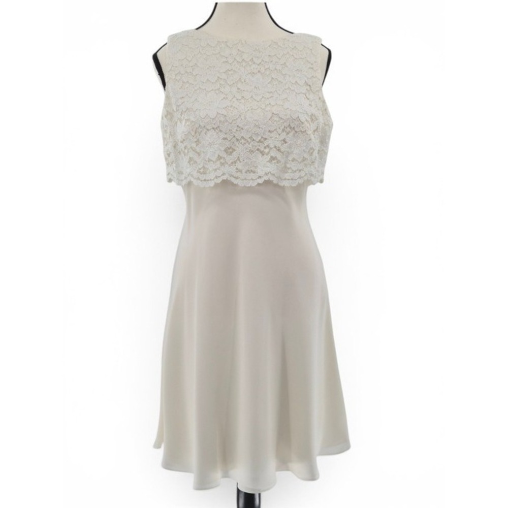 Ann Taylor Ivory Lace Overlay Cocktail Dress 8 Fit & Flare Bridal Wedding Formal
